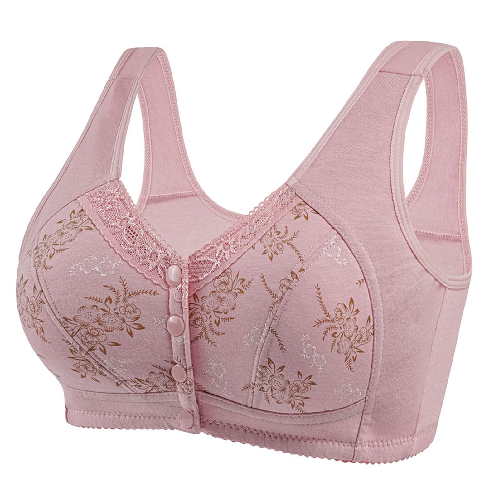 Daisy Bras for Older Women Front Closure Convenient Everyday Bras Mid Buttons Comfortable No Underwire Gathering Bras Small 5-pink