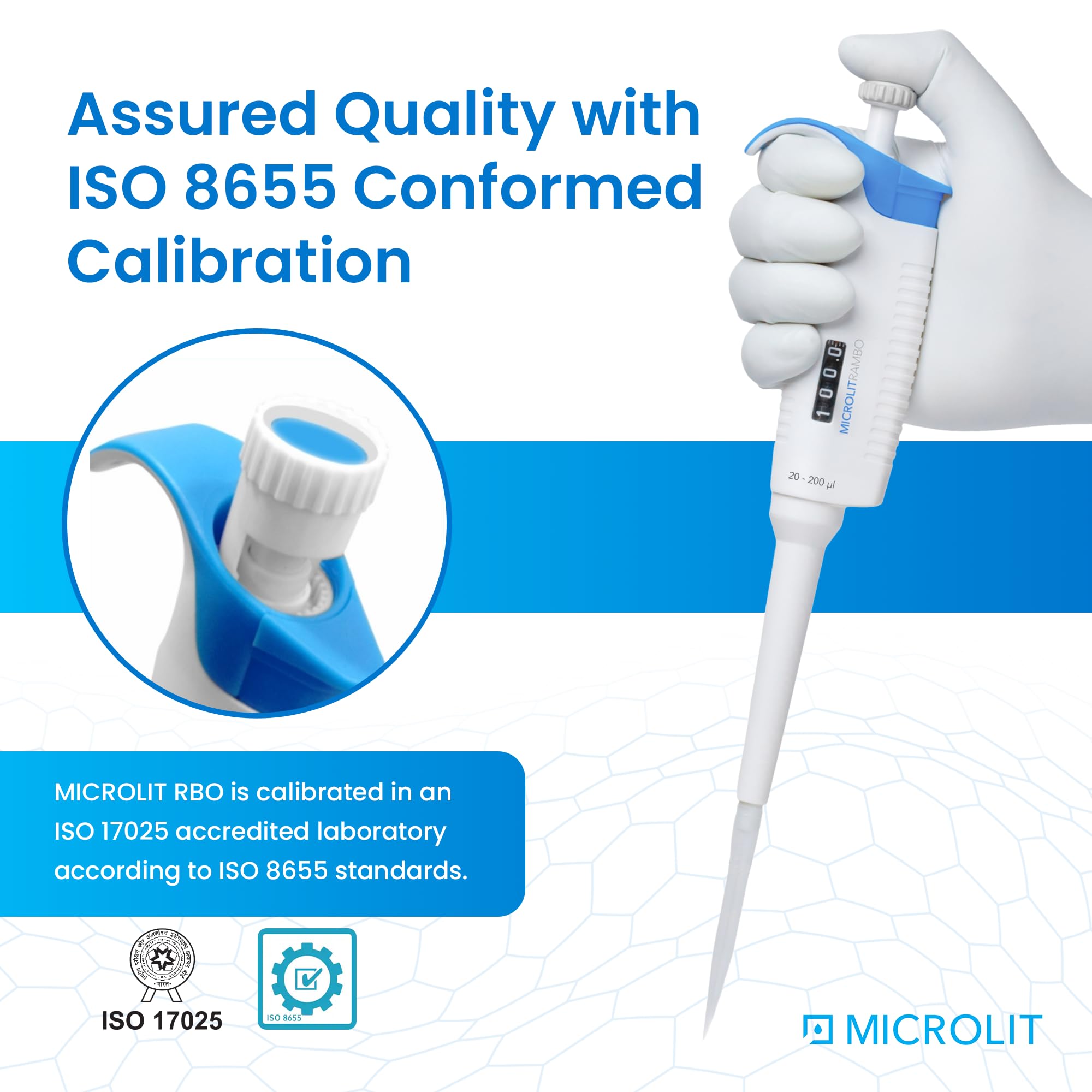 Microlit Micropipeta de laboratorio: micro pipeta de volumen ajustable de un canal con pipeta totalmente autoclavable (20-200ul)
