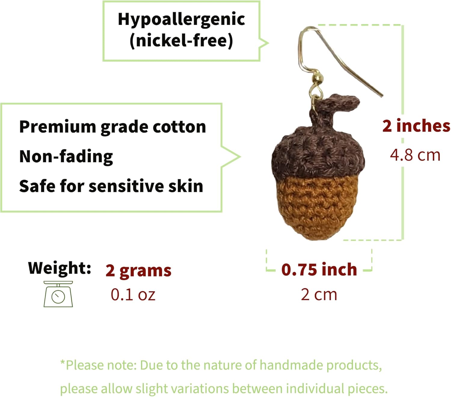 Crochet Fruit Earrings - Handmade Hypoallergenic Jewelry Cute Women's Gift