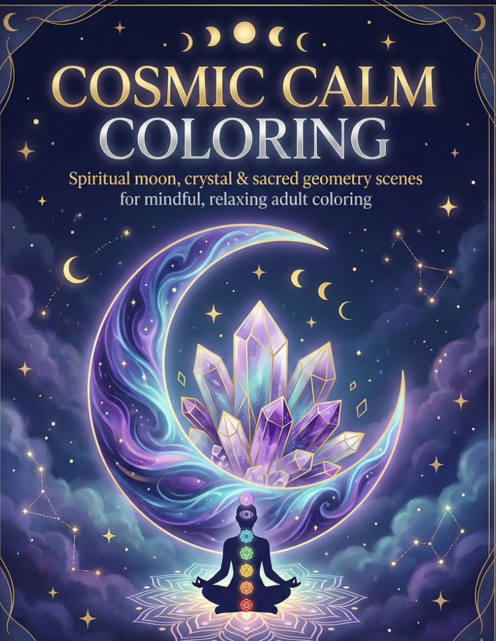 COSMIC CALM COLORING: Spiritual moon, crystal & sacred geometry scenes for mindful, relaxing adult coloring