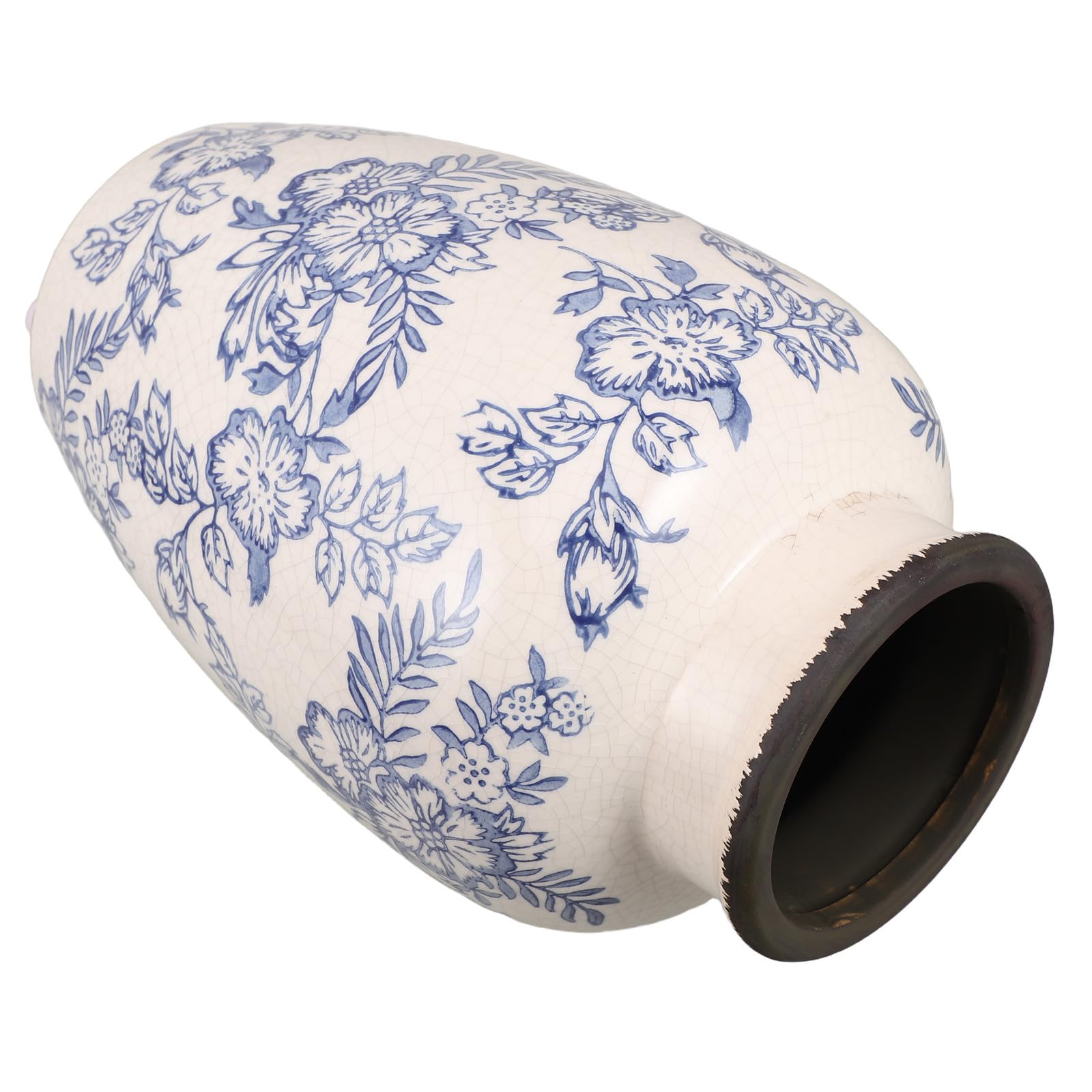 Cabilock Vintage Keramikvase im Chinoiserie Stil für Zweige | Keramik, Weiß-blaues Crackle Finish, Niedriger Schwerpunkt und Stabil, für Trockenblumen im Regal