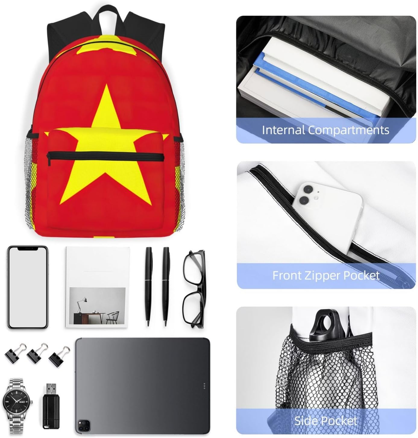 Vietnamese flag Backpack Large Sports Bag, Best for Basketball, Soccer, Volleyball, Swim, Gym, Travel