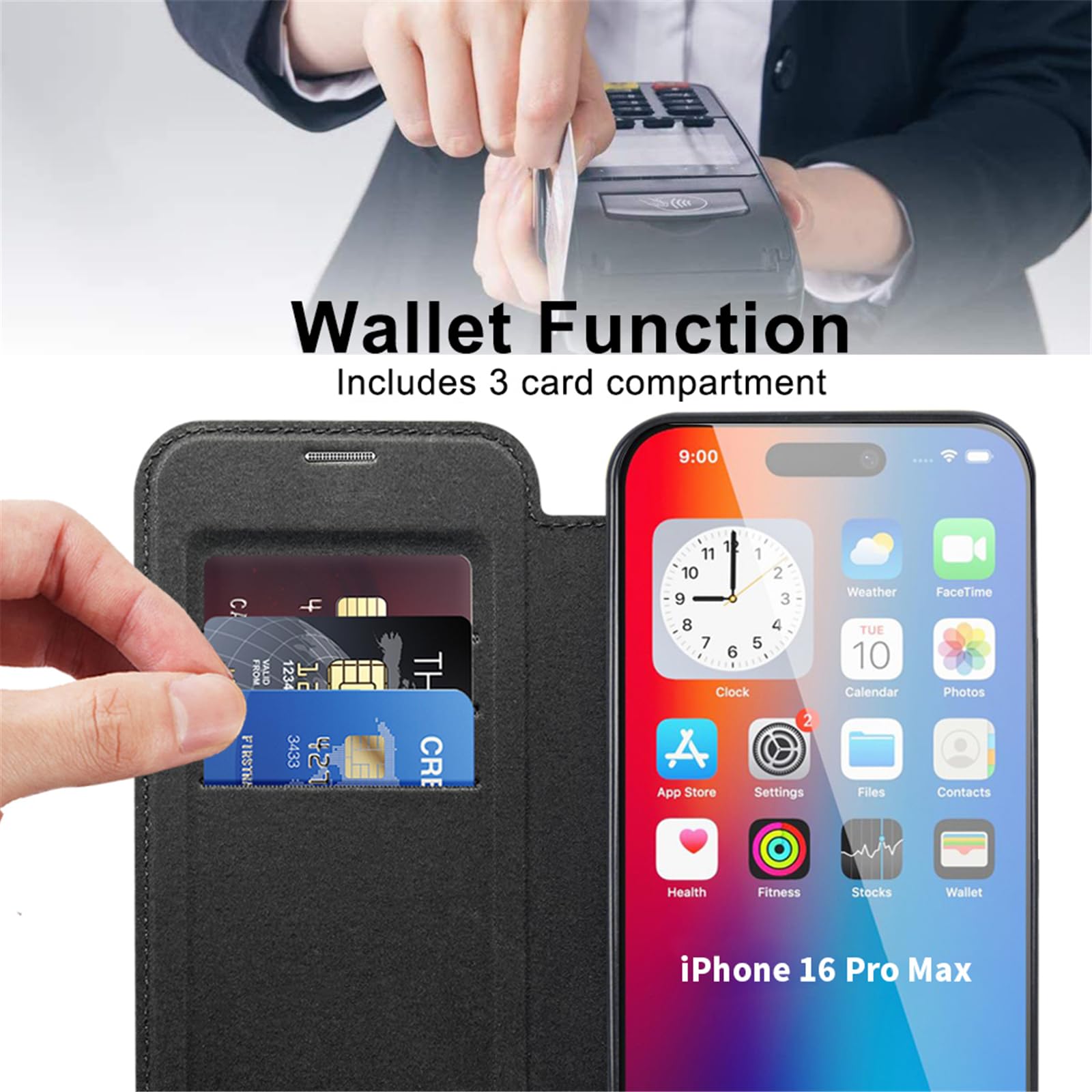Cover Compatibile con IPhone 16 Pro, Custodia Portafoglio