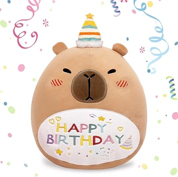 Capybara Birthday Plush 14in Stuffed Animal Pillow Cute Happy Birthday Capybara Gifts for Kids Boys Girls Birhtday Capybara Plush Pillow