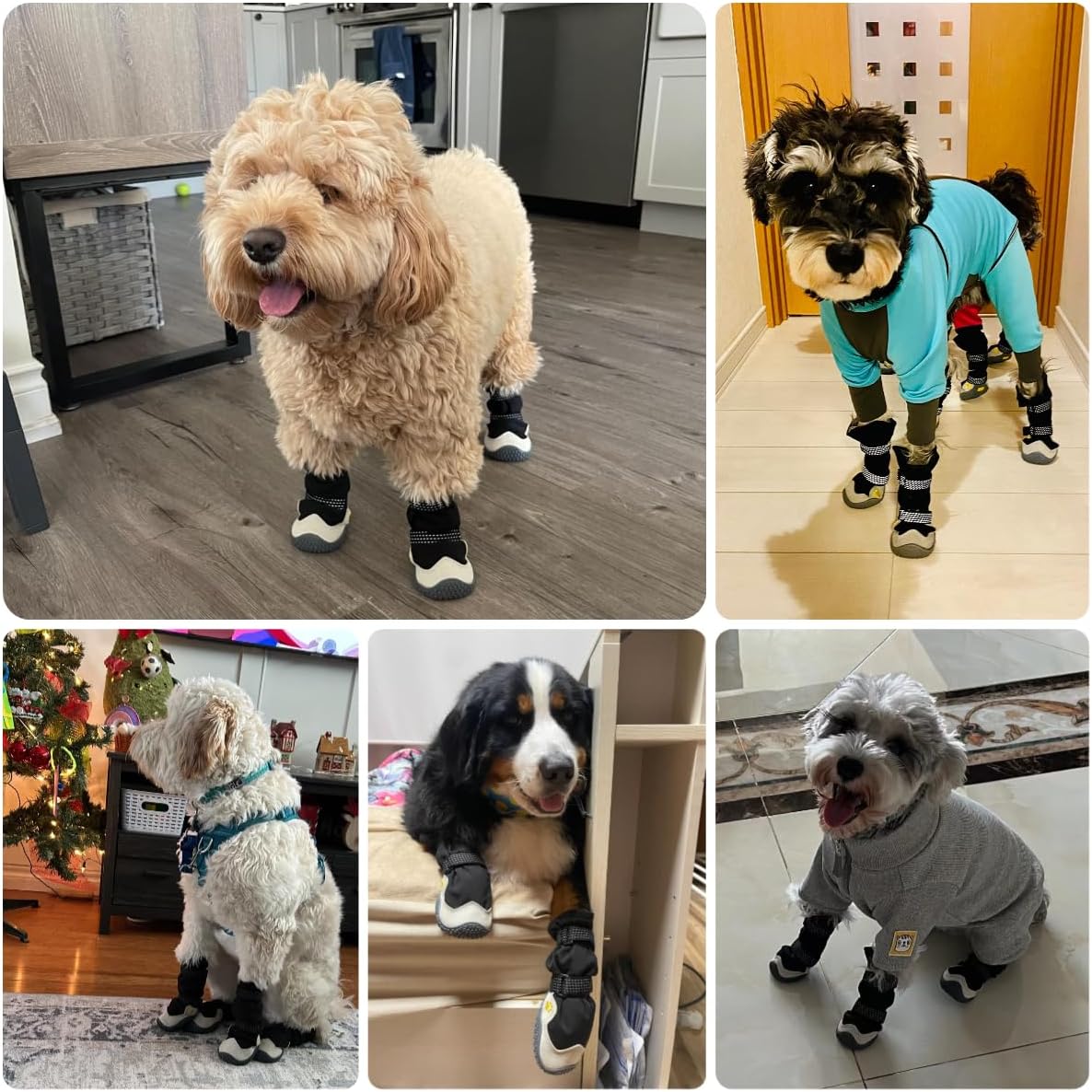 Dog Boots for Small to Large Breed, Waterproof Paw Protectors Anti-Slip Dog Winter Shoes with Adjustable Straps, Size 5