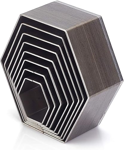 Miniatura 3 de PH PandaHall Juego de 8 piezas de acero de alto carbono con un agujero hueco de un agujero, 8 tamaños de hexágono de cuero para cortar troqueles de