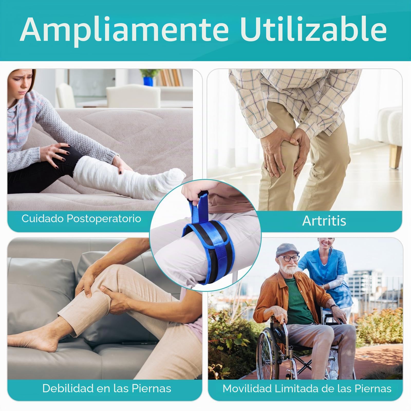 Elevador de piernas, correas para elevar muslos, adecuado para personas mayores, discapacitadas y en rehabilitación. Facilita la entrada y salida de la cama, vehículos y sillas de ruedas. 1 unidad.