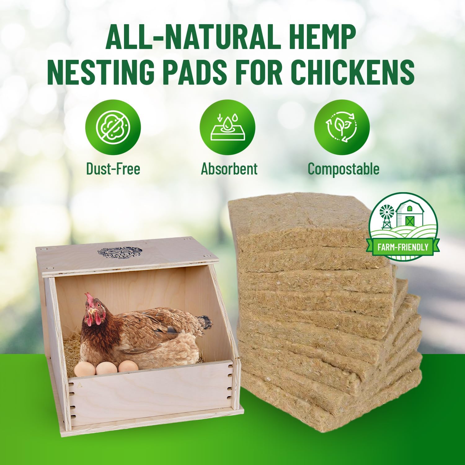 Small Pet Select - 10 Pack Hemp Nesting Pads – Extra Thick, Eco-Friendly, Absorbent, Odor-Control Liners for Chicken Coops & Nesting Boxes