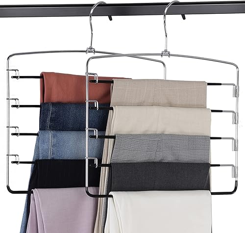 Perchas para pantalones de 2 piezas, organizadores de armario de 5 niveles y perchas de almacenamiento de ropa, perchas que ahorran espacio con