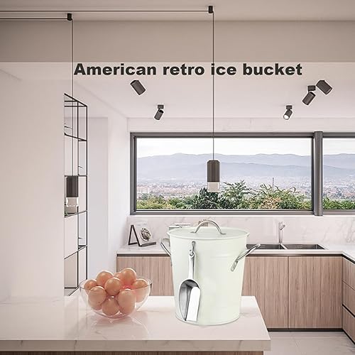 Miniatura 7 de Cubo de hielo con tapa y cuchara de hielo, cubo de champán de metal vintage, cubo de vino aislado con asa mantiene las cervezas frías para el hogar,