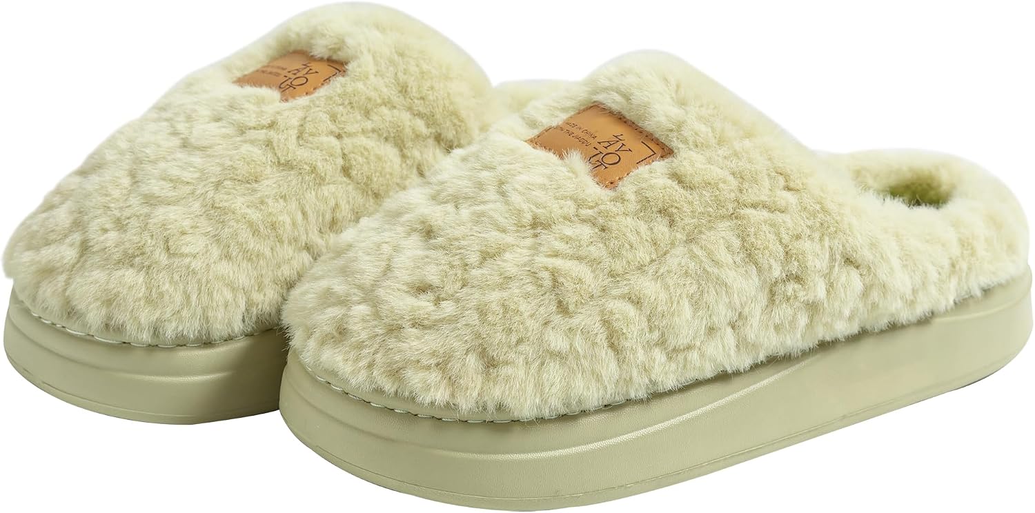 SheRest Women's Closed-Toe Memory Foam Slippers, Fuzzy Indoor House Shoes