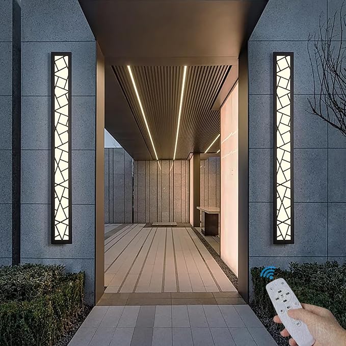SNHHNSW Modern Wall Sconces, LED Outdoor Dimmable Wall Lights with Remote Control Wall Lamp Black Modern Indoor Long Wall Sconce Exterior IP65 Garden Outside Acrylic Light Porch Terrace Garage (Dimmable,150CM