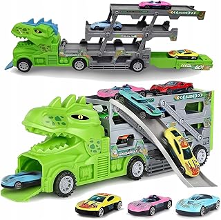 شاحنة نقل كبيرة من Next Store – لعبة نقل السيارات متعددة الطبقات مع آلية إطلاق، تحتوي على سيارات صغيرة، إشارات مرور، مسارات، وخريطة لعب – مثالية للأطفال لتنمية الخيال (اخضر)