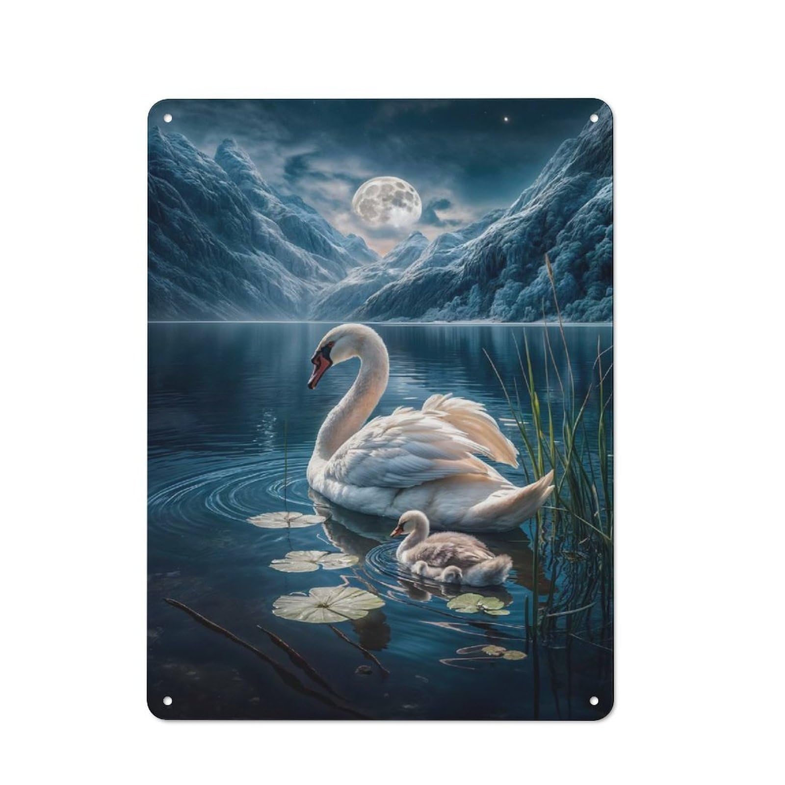 Junmoney Moonlit Swan Serenity Tin Sign 40X30cm With For Bar Or Restaurant, Retro Decor, For Garage, Workshop And Man Cave Decoration