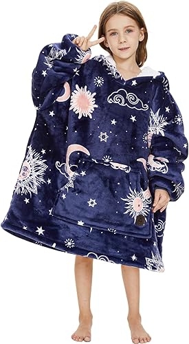 THREE POODLE Manta con capucha para niños, manta Sherpa de gran tamaño con capucha para niños, extremadamente acogedora, cálida, suave y mullida,