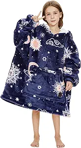 THREE POODLE Wearable Blanket Hoodie, Oversized Sherpa Sweatshirt Blanket for Adults Women Men, Warm Cozy Hooded Blanket, Glow in the Dark, Gifts for Mom Girlfriend