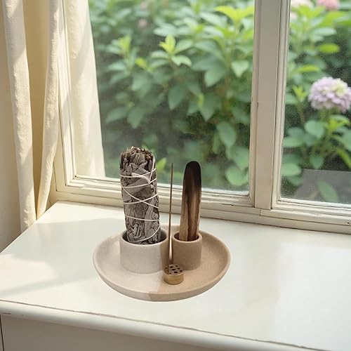 Vista 43 de Soporte para salvia, quemador de salvia blanca, cuenco para manchas, soporte para Palo Santo, soporte para incienso, paquete de soporte de incienso