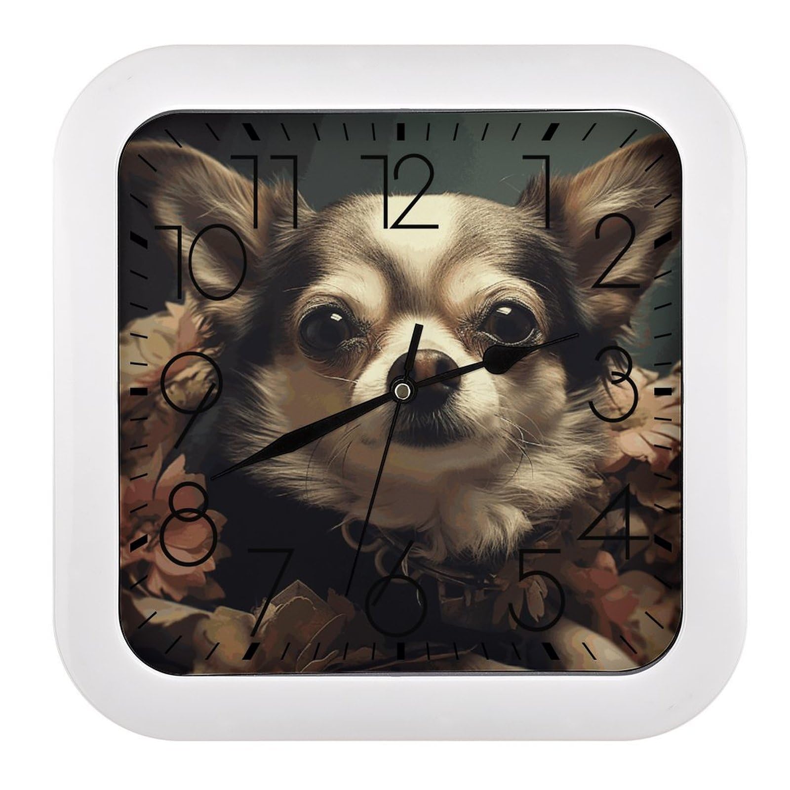 NTVOWPZO 10 Inch Wall Clock Chiwawa Battery Operated Wall Clocks Silent Non-Ticking Square Wall Clock for Living Room Kitchen Home Office Wall Decorative Clocks