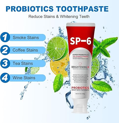 Miniatura 4 de Pasta de dientes Super Probiotic Sp-6, pasta de dientes Sp-6 Ultra Whitening, fórmula de 6 probióticos para la salud de las encías, sin flúor, sabor