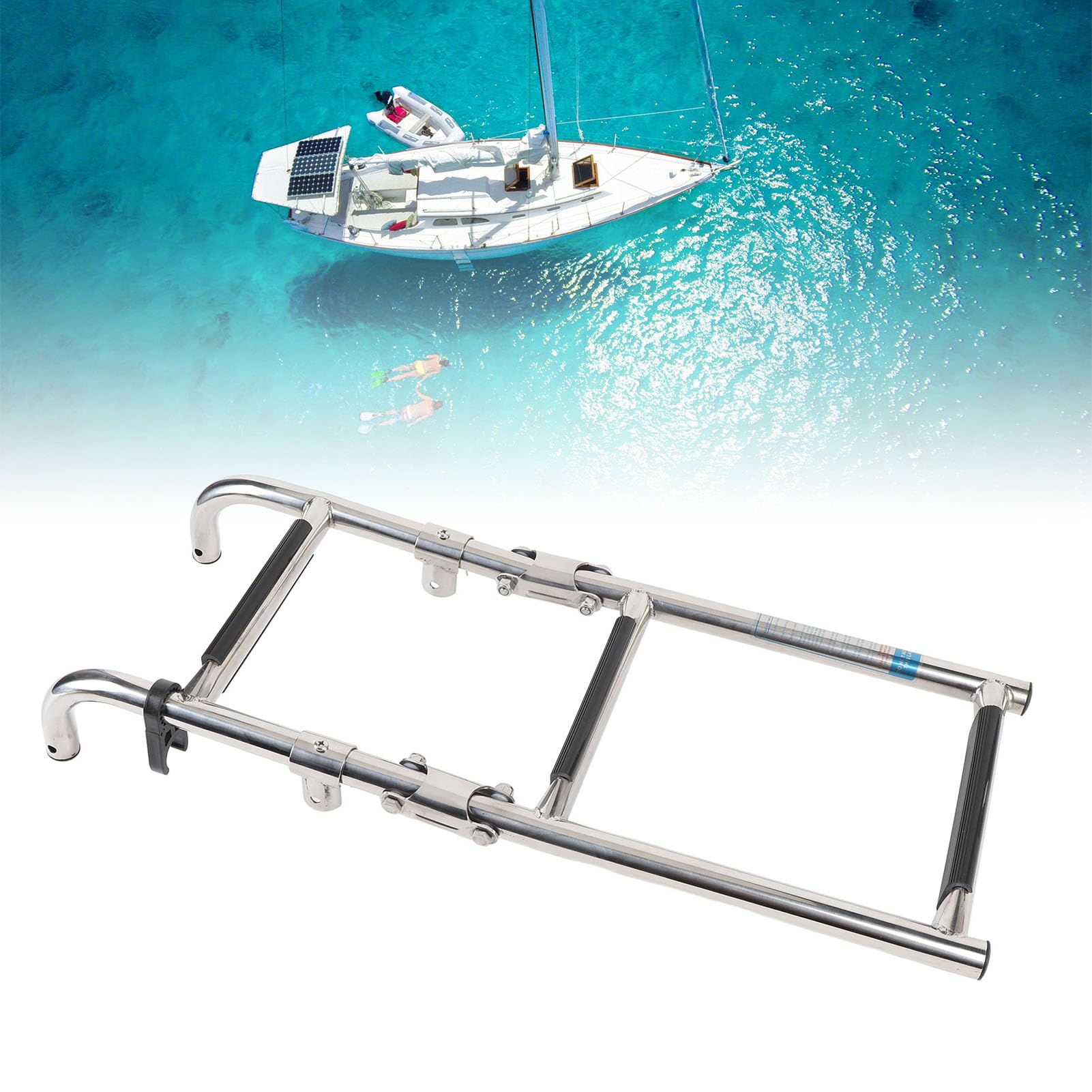 Scaletta per Barca a 3 Gradini, Scaletta Pieghevole per Barca Scaletta Bagno In Acciaio Inox con Impugnatura Migliorata Scaletta per Barca Marina per Yacht, Banchina, Piscine