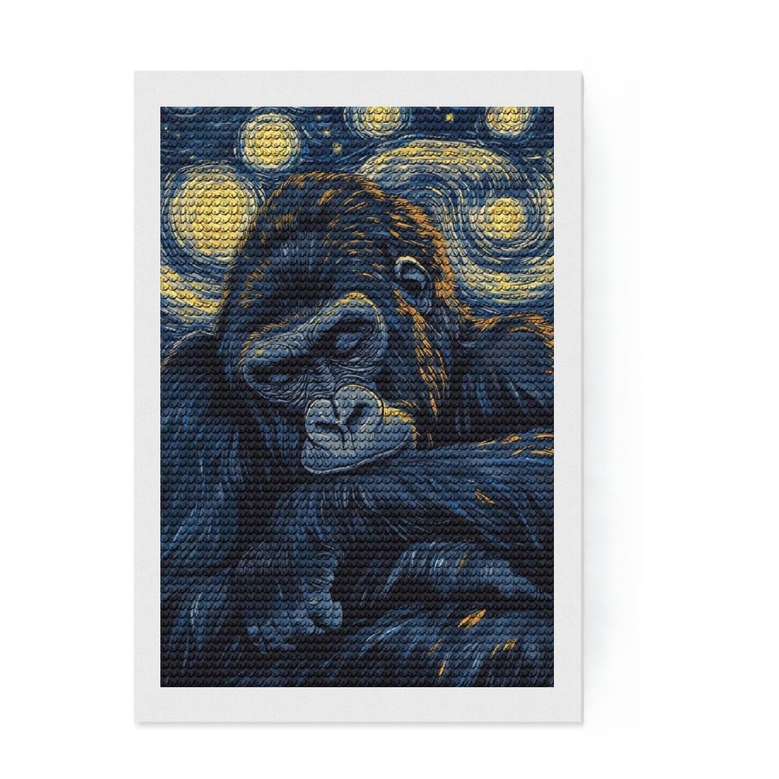 Junmoney Gorilla Starry Night Full Drill Diamond Painting Kit 8"x12", for Adults, Boho Decor, with Tool Kit, Artistic Hobby, Aesthetic Room Decor
