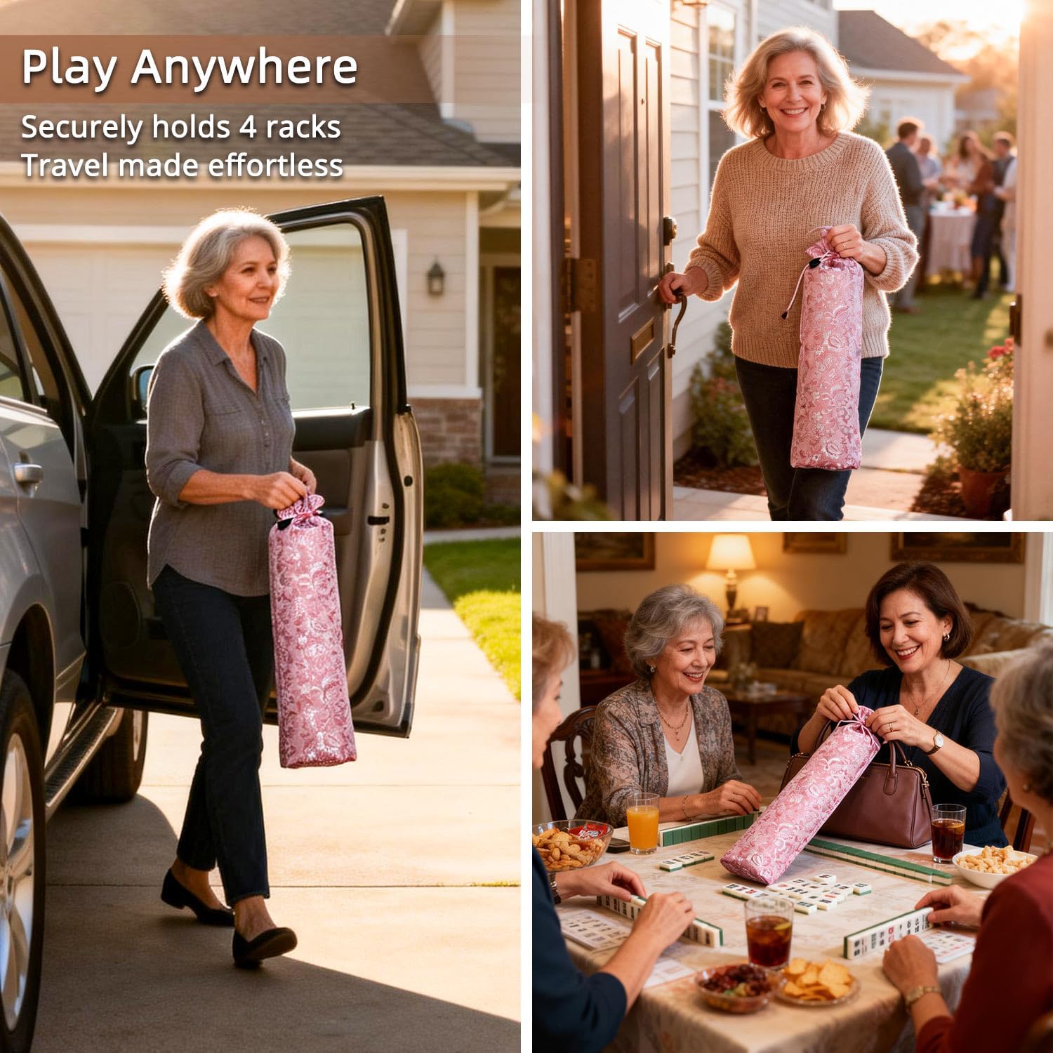 Mahjong Racks with Pushers - Set of 4 Clear Acrylic Tile Holders with Storage Bag for American Mahjongg Accessories and Game Night