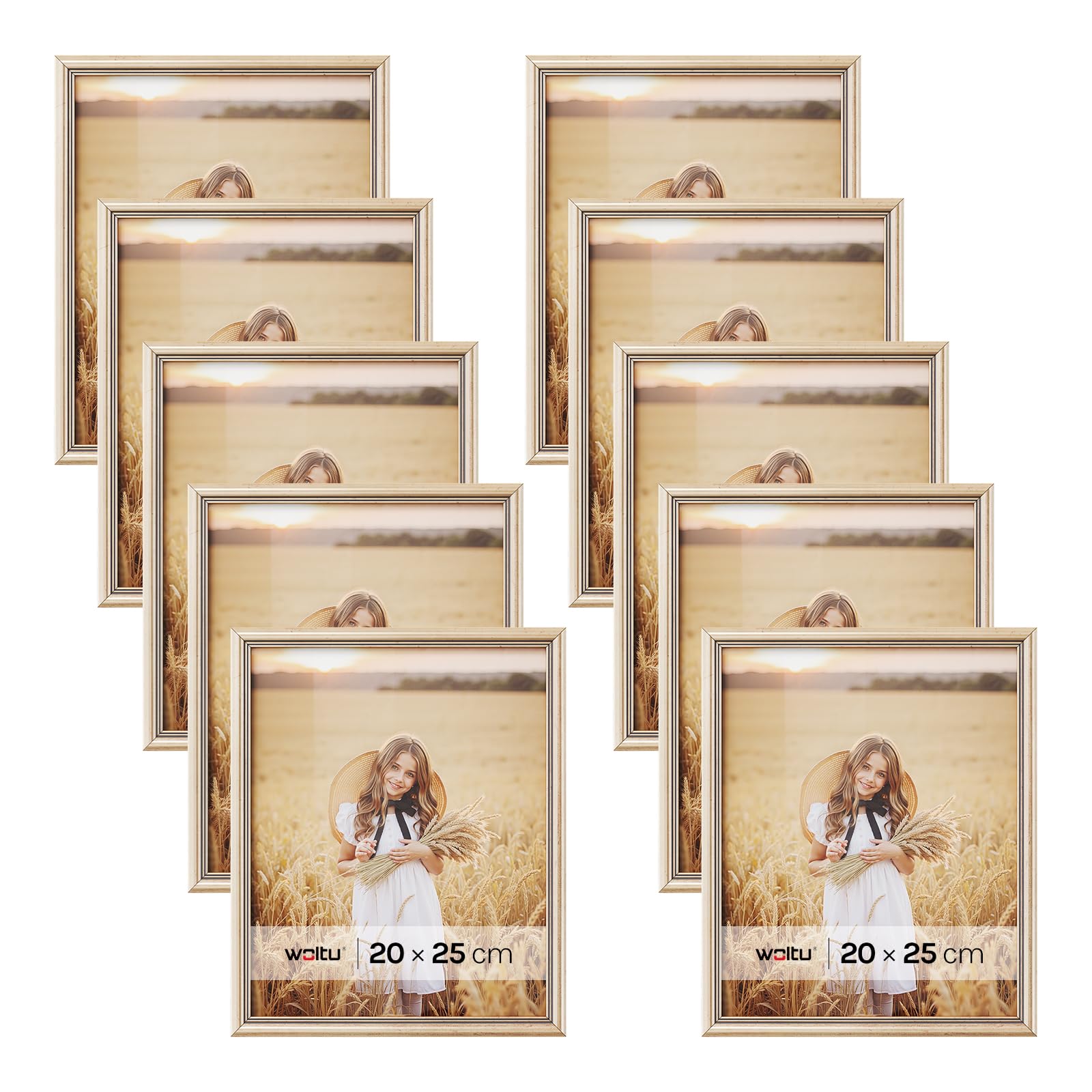 WOLTU Bilderrahmen 20x25, 10er set, Massivholz Fotorahmen mit Passepartout