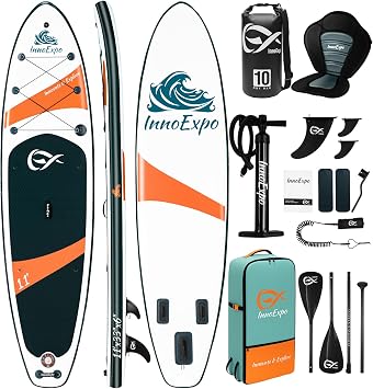 InnoExpo Inflatable Stand Up Paddle Boards with Premium Accessories Wide Sturdy SUP Paddle Board Design Non-Slip Comfort Deck for Teenagers and Adults