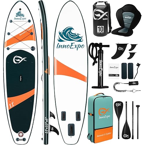 InnoExpo Inflatable Stand Up Paddle Boards with Premium Accessories, Wide Stable SUP Paddle Board Design, Non-Slip Comfort Deck for Youth & Adults