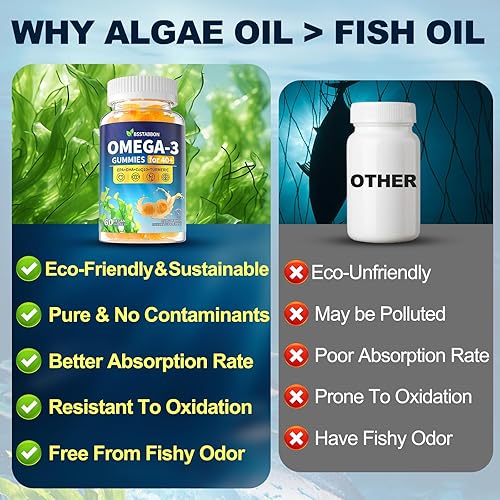 Miniatura 6 de Suplemento de gomitas Omega-3 para adultos mayores de 40 años 1280 mg de ácido graso vegano Omega3 DHA EPA con vitamina D3 K2 zinc cúrcuma para