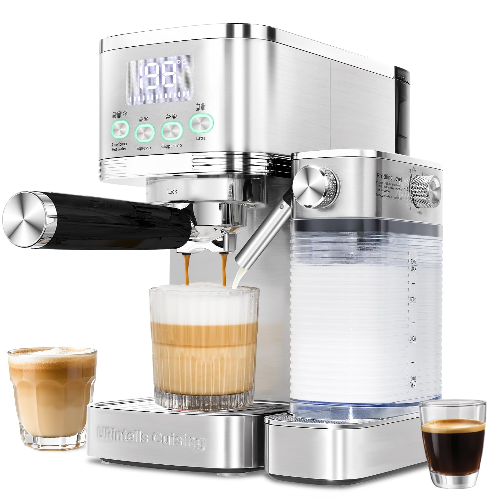 Espresso Machine 20 Bar Temperature Time LED Display Espresso Maker with Stepless Adjustable Automatic Milk Frother for Cappuccino