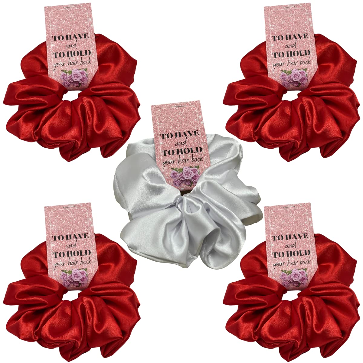 Bachelorette Party Favors Pastel Charmeuse Luxury Silk Scrunchies Hair Ties, Quality Silk, Bridesmaid Proposal Wedding Gift, Handmade by Moms (Red Lux Set)