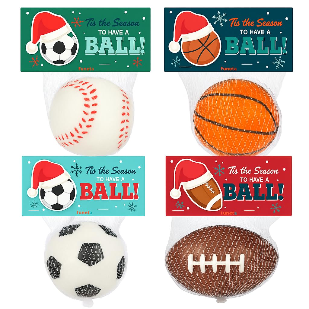 Funeta Christmas Sports Stress Ball Party Favors, Bulk Pack for Students, Holiday Goody Bag Stuffers, Office Gift Exchange