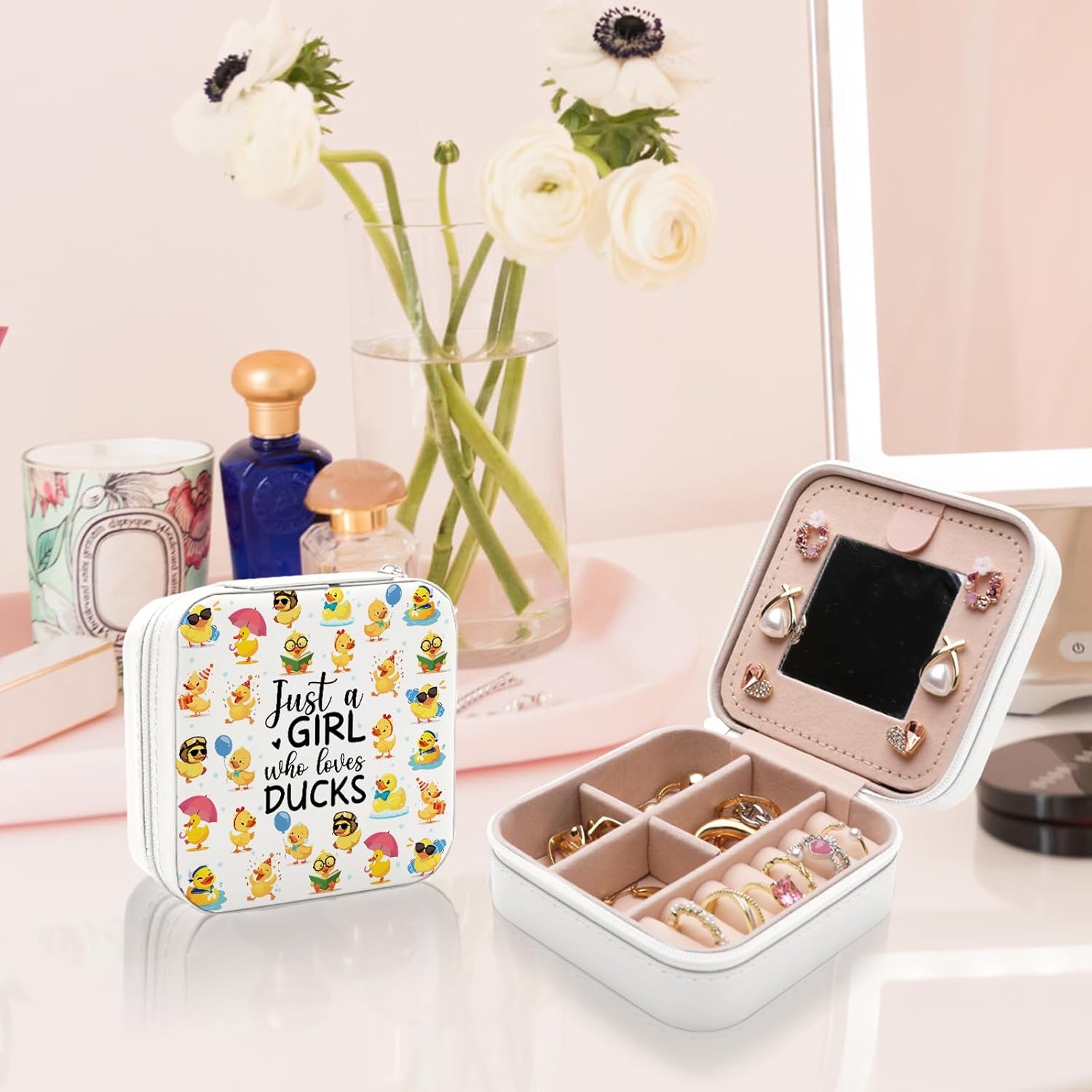 Duck Gifts for Duck Lovers Jewelry Box Cute Ducks Themed Travel Jewelry Case Organizer for Women - Image 5