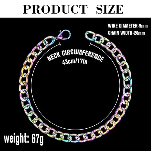 Miniatura 5 de Collar de cadena de perro arcoíris de 34 pulgadas (0.787 in) de ancho, collar duradero de eslabones cubanos para perro, bonito collar de moda para