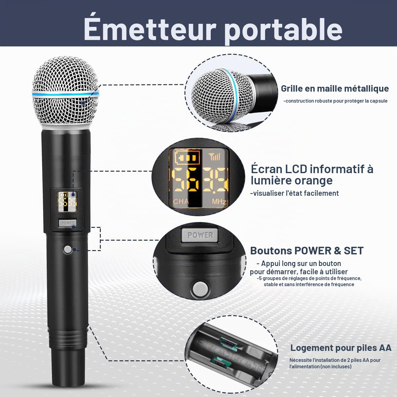 Depusheng R4 Micro sans Fil Karaoke UHF Corps en métal Professionnel 4 canaux système de Microphone Portable sans Fil, adapté à la Maison KTV, église, Performance