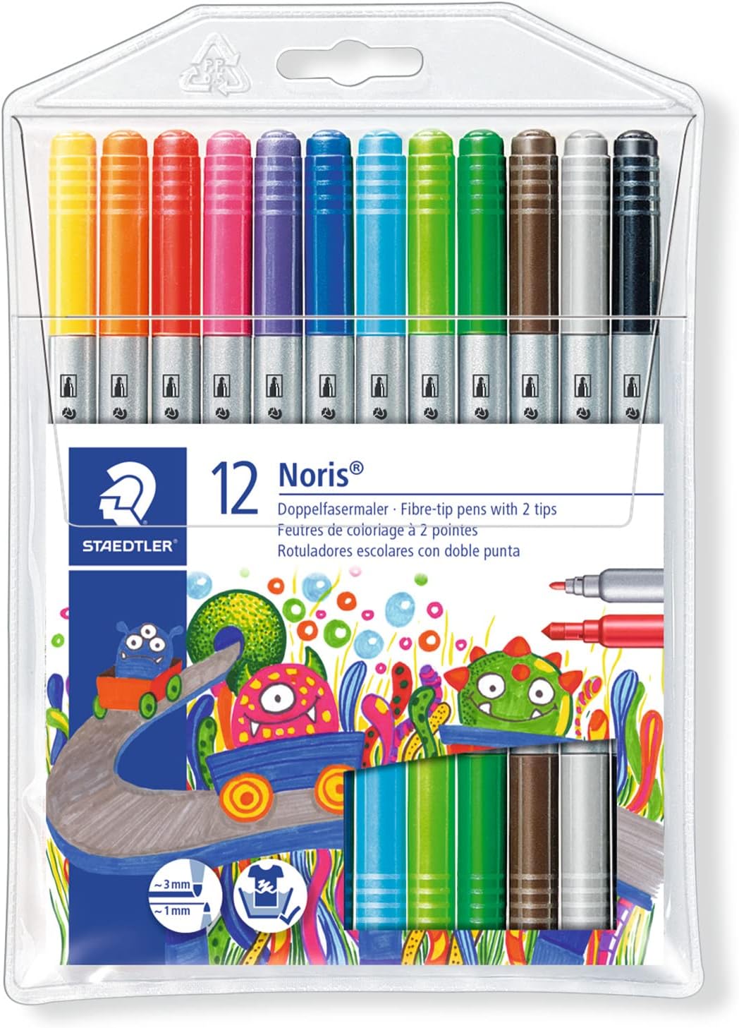 STAEDTLERNoris Club 320 NWP12 Fibre-Tip Pen with 2 Tips Pack of 12 in Soft Plastic Case