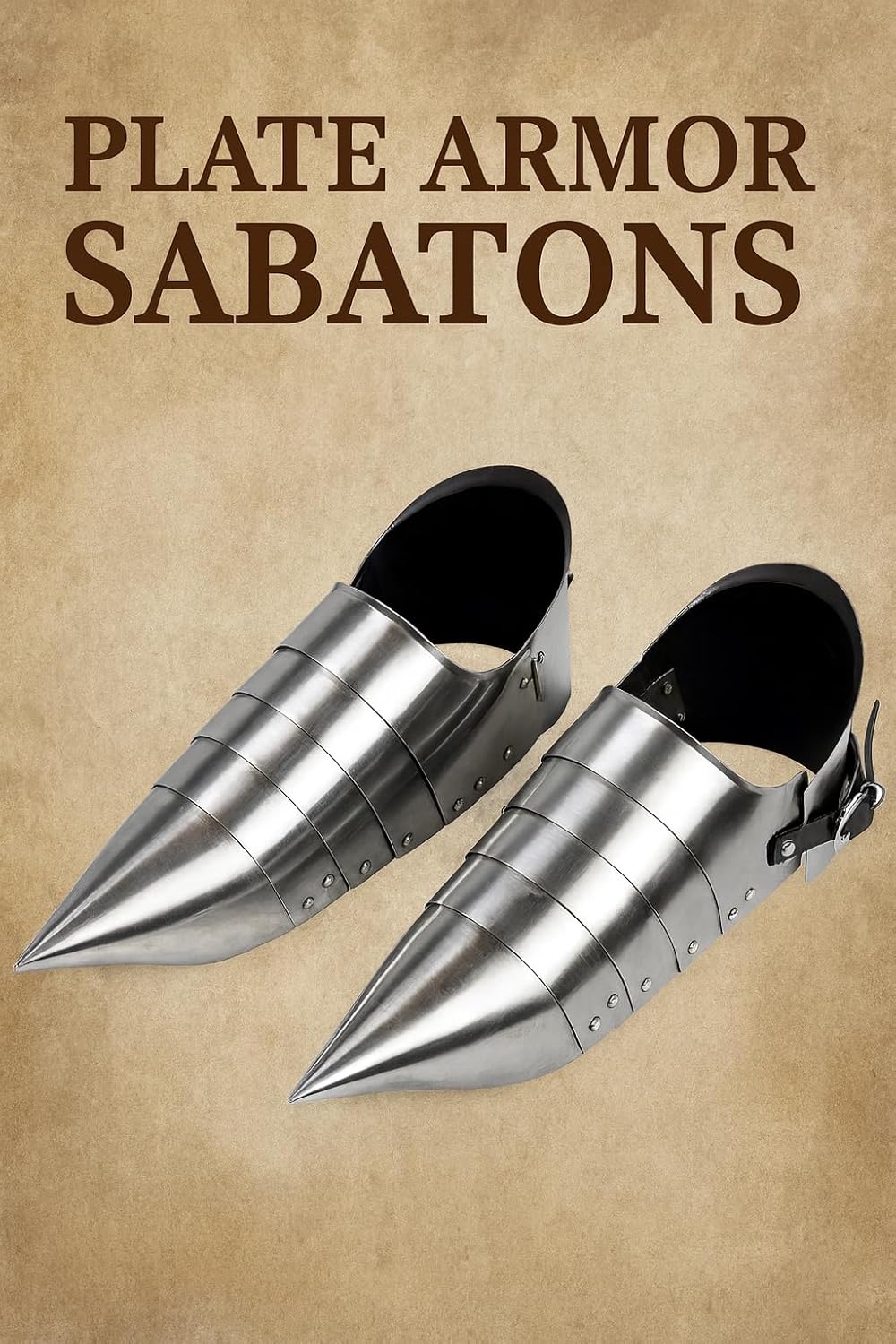 Medieval Steel Sabatons – 18 Gauge Mild Steel Knight Armor Shoes with Pointed Toe – LARP, SCA, Reenactment & Cosplay Foot Armor – Adjustable Leather Straps - Image 2