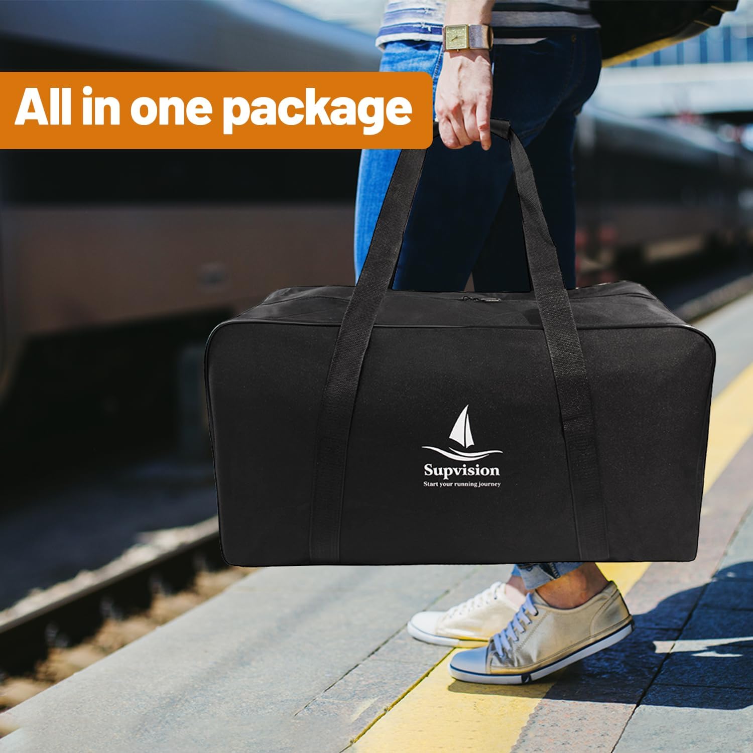 54L 14.2Gallons Foldable Duffle Cloth Bag Travel DuffelTote Bags Durable Luggage GymBag with Zippers and Handles for Camping and Traveling 23.6x11.8x11.8in - Image 9