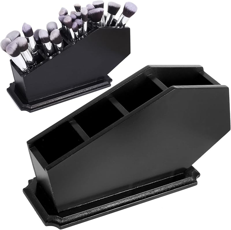 Organizador de maquiagem em madeira CEFRECO com formato de caixão, preto, 4 compartimentos