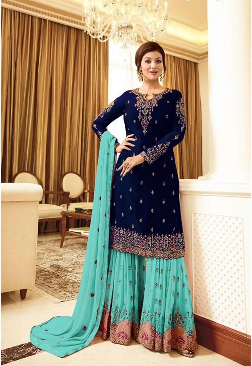 Stylish Designer Indian Ethnic Georgette Shalwar Kameez Palazzo Suits Pakistani Beautiful Dresses (12 US X-Large (Chest-44 Waist-40), Choice 1)
