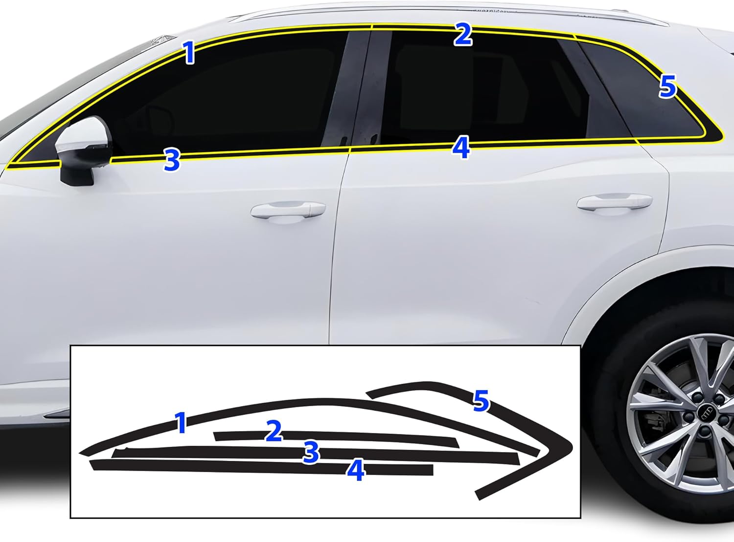BOGAR TECH DESIGNS Side Window Trim Chrome Delete Overlay Compatible with Audi Q3 2019-2025, Gloss Black