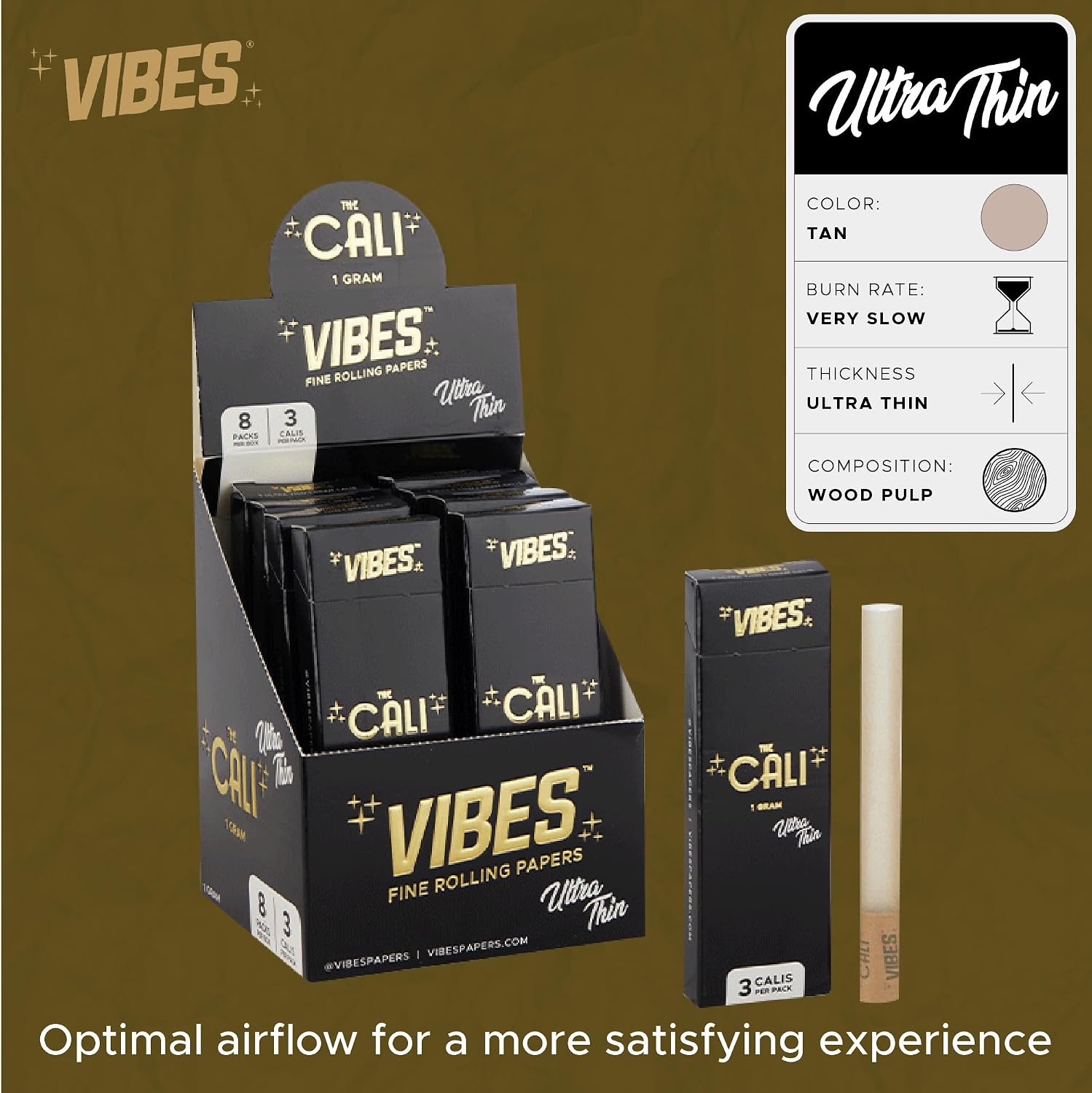 The Cali by VIBES Premium Tubes Pack of 24, 1 Gram Capacity, Wide Cylindrical Shape, Ultra-Thin Hemp Paper, 4 Unique Blends
