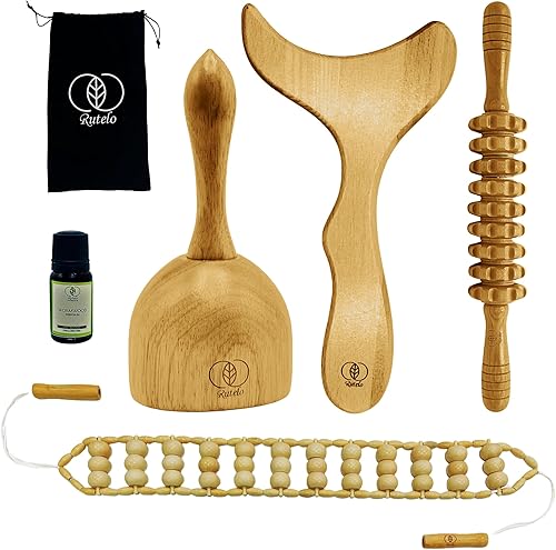 4 herramientas de masaje de terapia de madera con aceite esencial de ajenjo 100 natural 03fl oz kit de maderoterapia para moldear el cuerpo