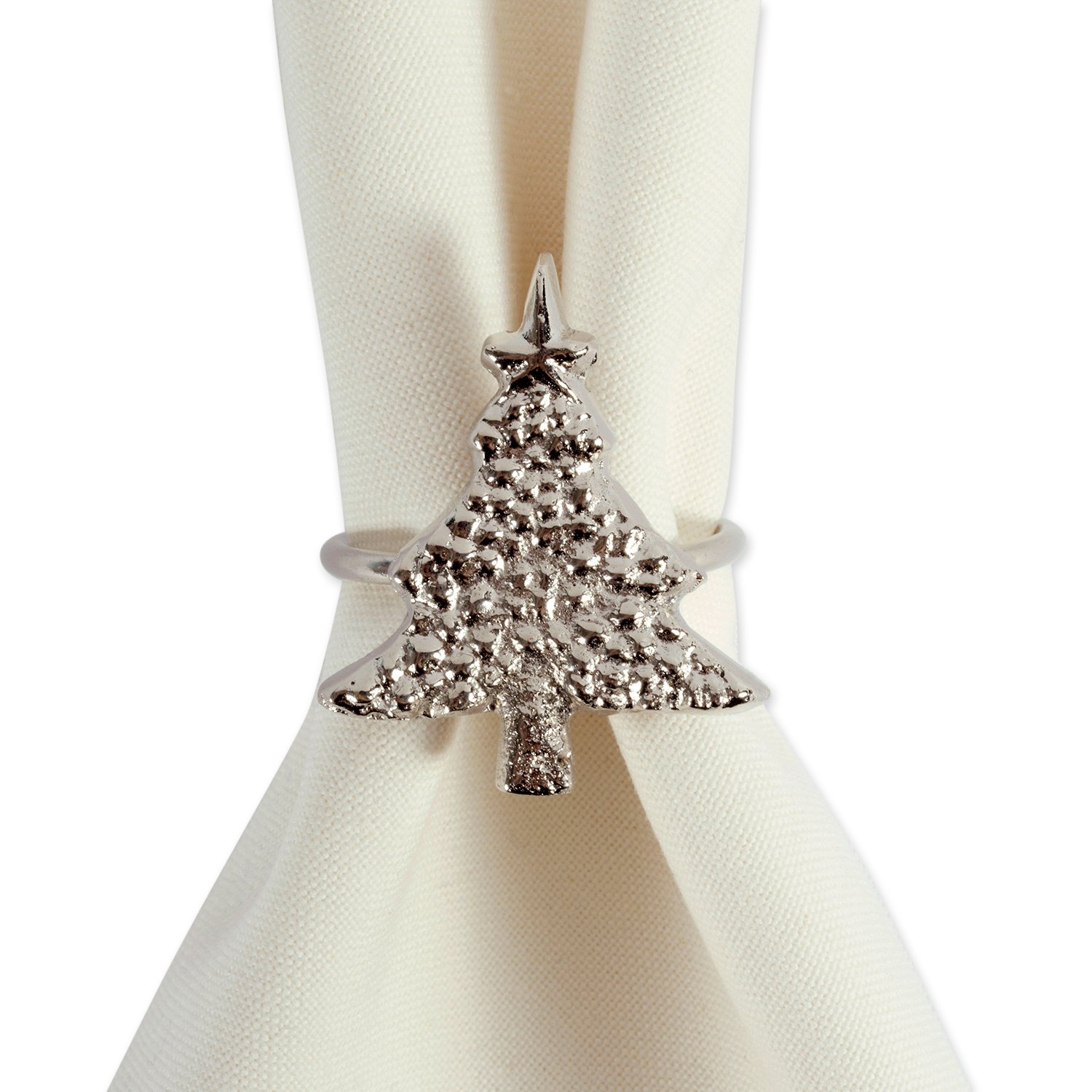 DII Decorative Napkin Ring Holder Set, Brass, Silver Christmas Tree, 2" Diameter - Image 3
