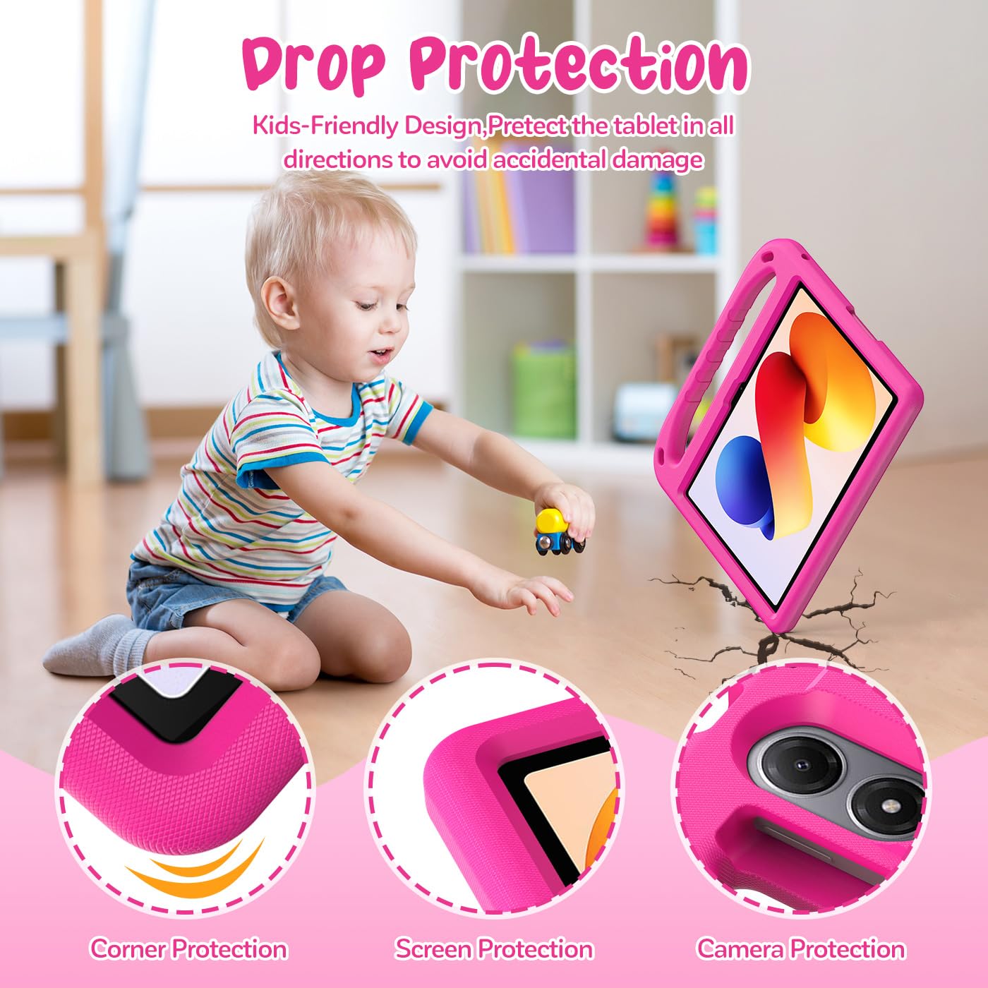 Funda Infantil para Redmi Pad 2 Pro 12.1 Pulgadas 2025, Carcasa Antigolpes con Asa y Correa para Redmi Pad 2 Pro, Magenta