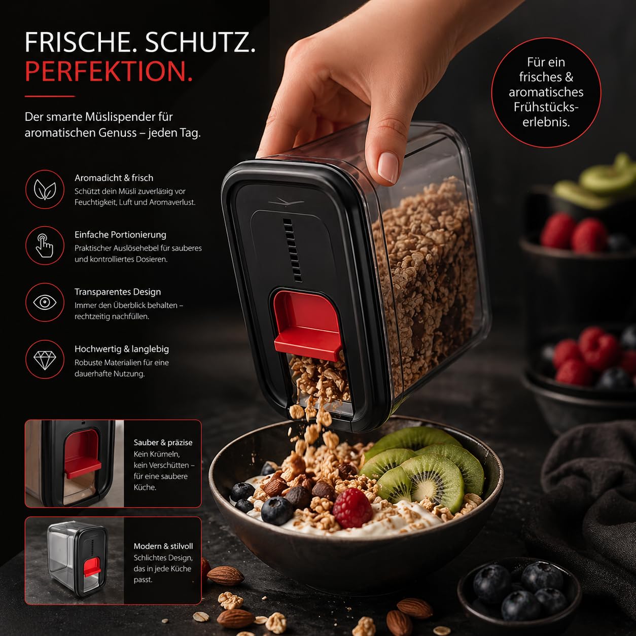 Set di 8 barattoli ermetici, senza BPA, 1600 ml, 14 x 16 x 10,8 cm, impilabili, da cucina, con coperchio trasparente, diverse misure