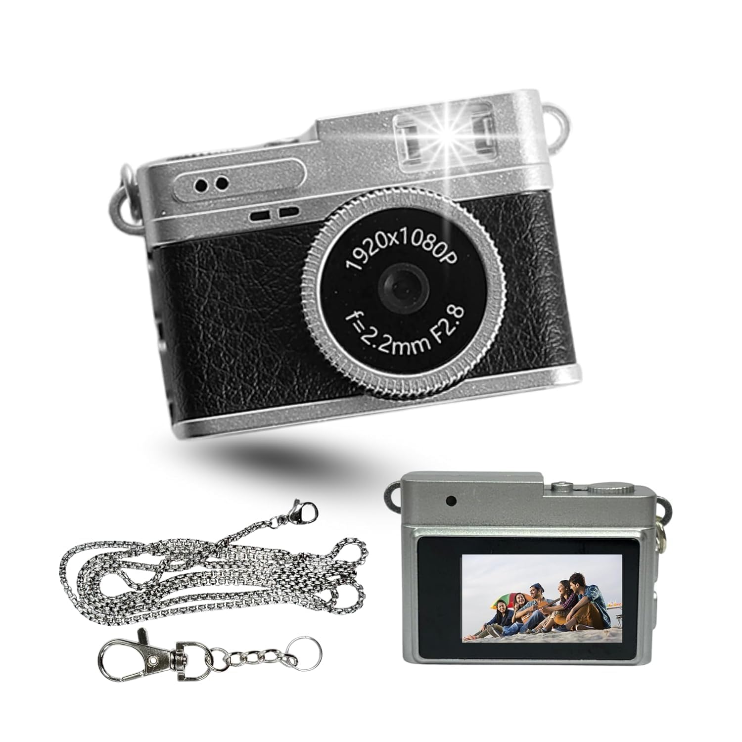 Mini Retro Camera | 1080P Keychain Digital Camera with 0.96 Inch Screen & Flash Light | Portable Vintage Style Tiny Camera for Travel Study Photography & Video Recording (Black)-image-0