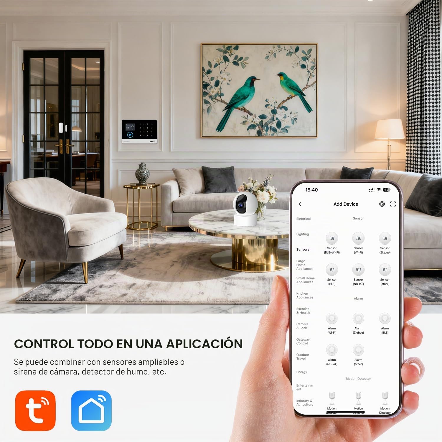 PGST Alarmas para Casa,Kits de Alarma de cámara de Seguridad inalámbrica con Sensor de Puerta y Ventana,Alertas de aplicación Tuya,Cargos mensuales gratuitos