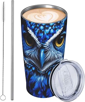 Blue Owl 20oz Tumbler Stainless Steel Insulated Travel Tumblers Leakproof Travel Coffee Mug With Lid And Straw Water Bottle Drink Tumbler Cups Gifts For Women Men Lovers